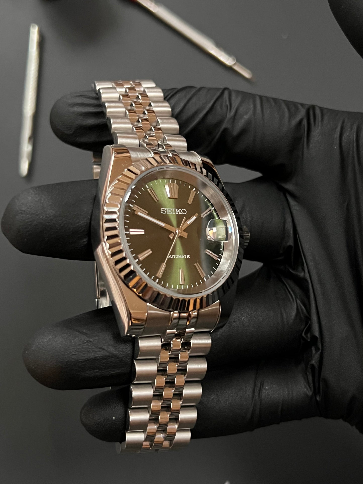 CUSTOM WATCH MOD GREEN FACE DATEJUST NH35 AUTOMATIC