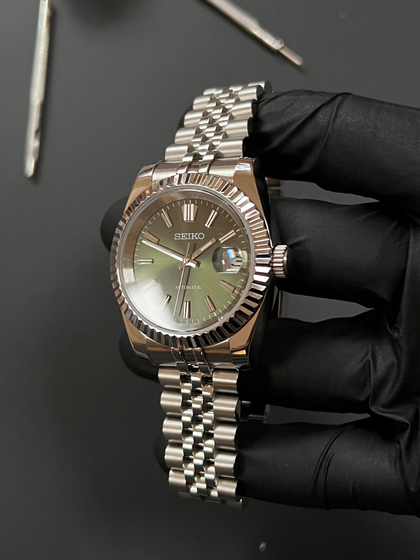 CUSTOM WATCH MOD GREEN FACE DATEJUST NH35 AUTOMATIC