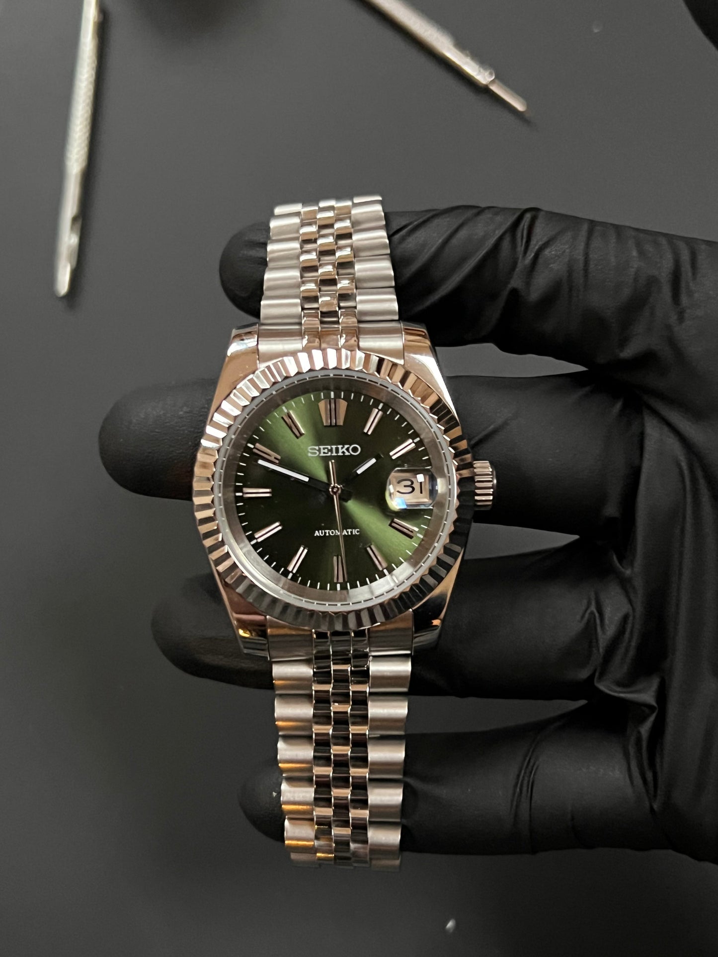 CUSTOM WATCH MOD GREEN FACE DATEJUST NH35 AUTOMATIC