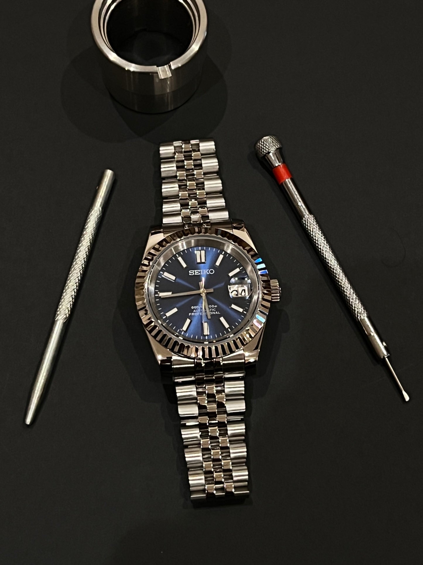 CUSTOM WATCH MOD BLUE FACE DATEJUST NH35 AUTOMATIC