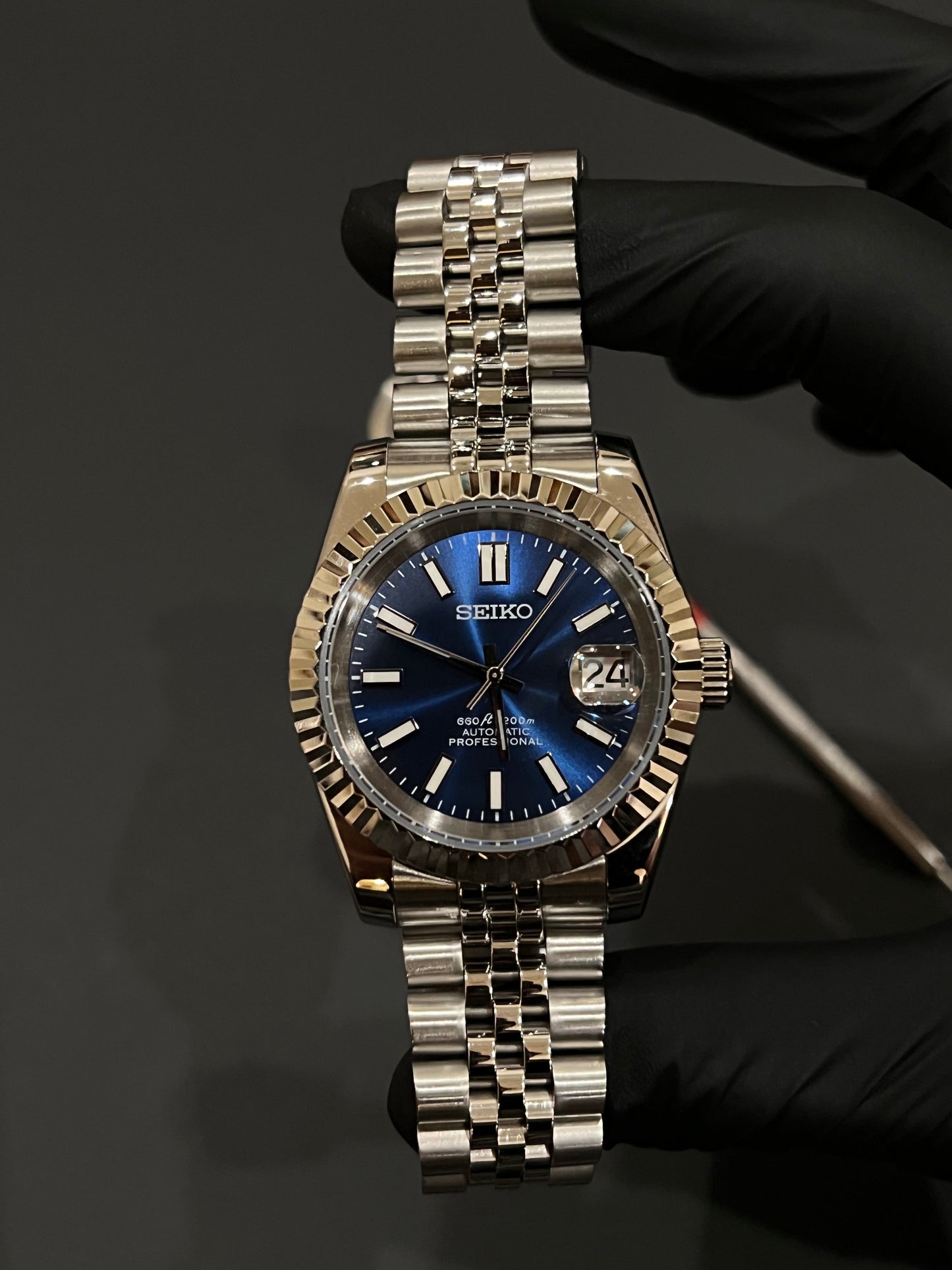 CUSTOM WATCH MOD BLUE FACE DATEJUST NH35 AUTOMATIC