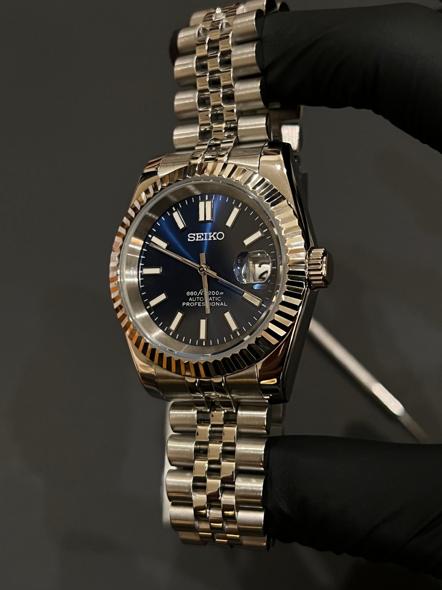 CUSTOM WATCH MOD BLUE FACE DATEJUST NH35 AUTOMATIC