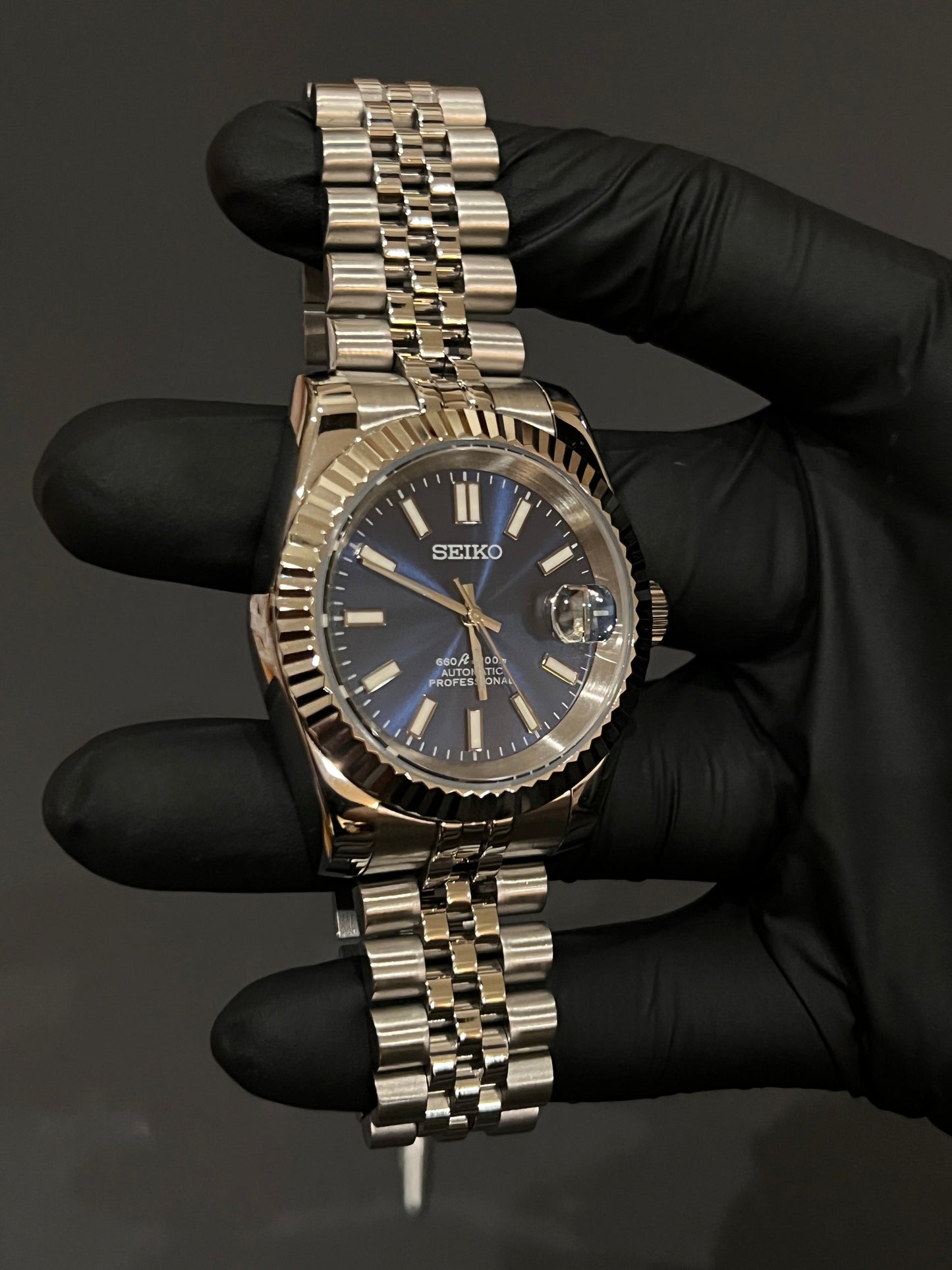 CUSTOM WATCH MOD BLUE FACE DATEJUST NH35 AUTOMATIC