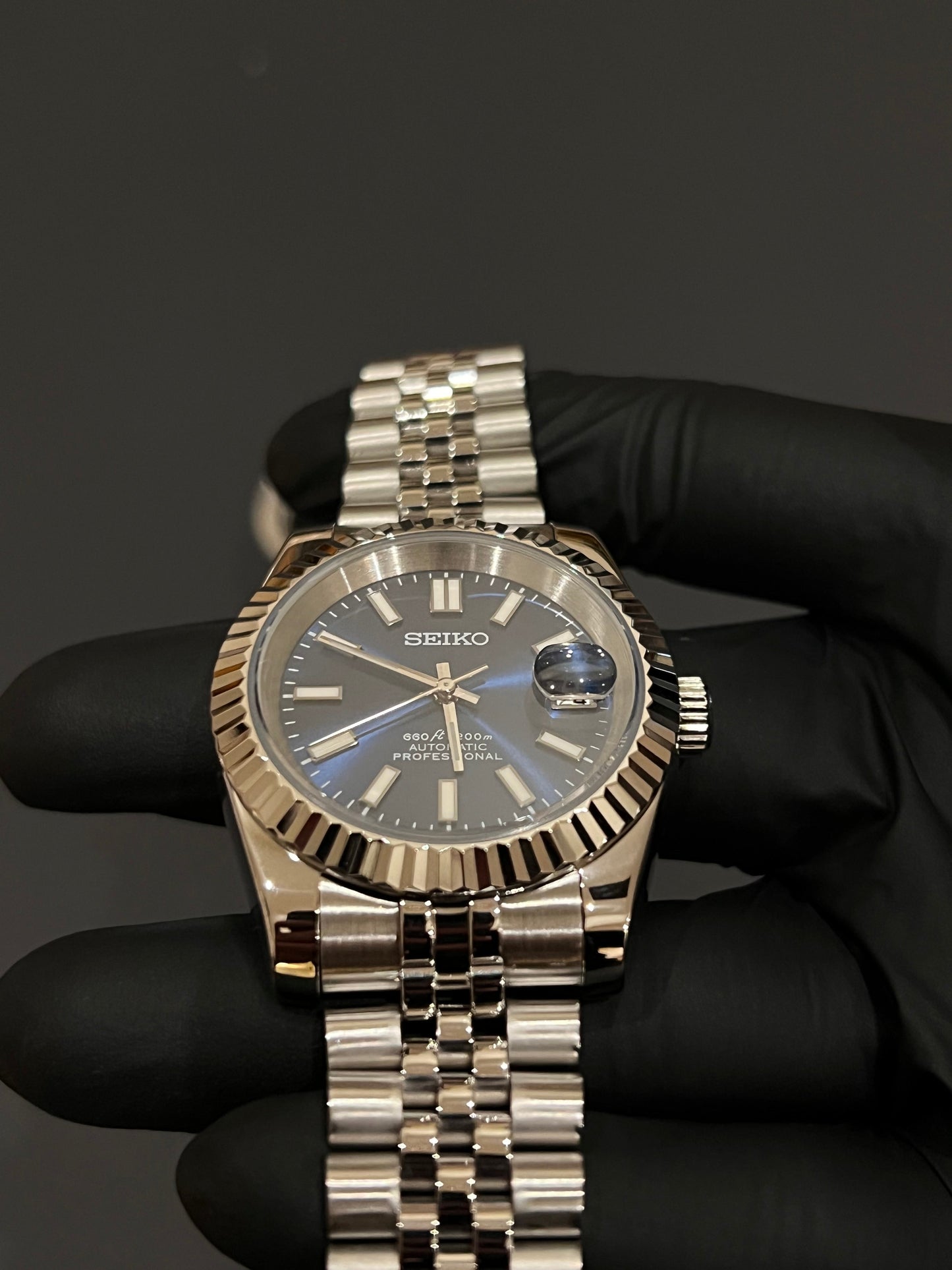 CUSTOM WATCH MOD BLUE FACE DATEJUST NH35 AUTOMATIC