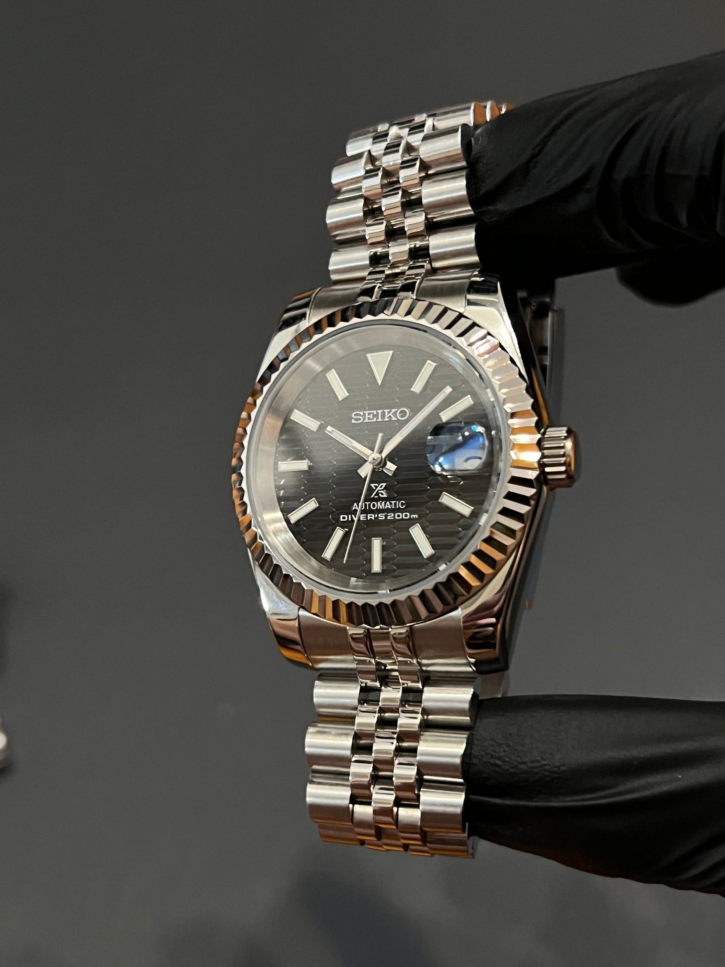 CUSTOM WATCH MOD BLACK FACE DATEJUST NH35 AUTOMATIC