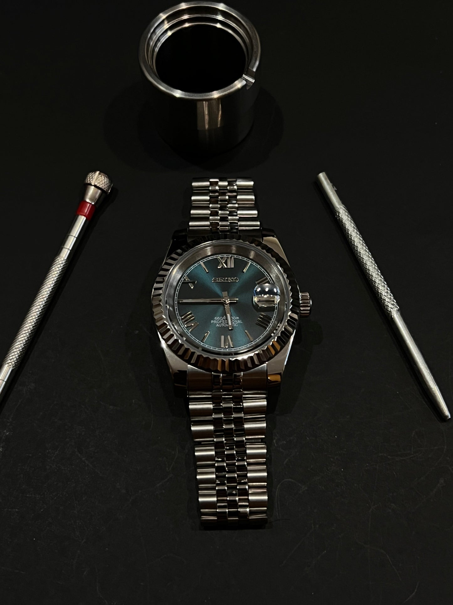 CUSTOM WATCH MOD TEAL FACE DATEJUST NH35 AUTOMATIC