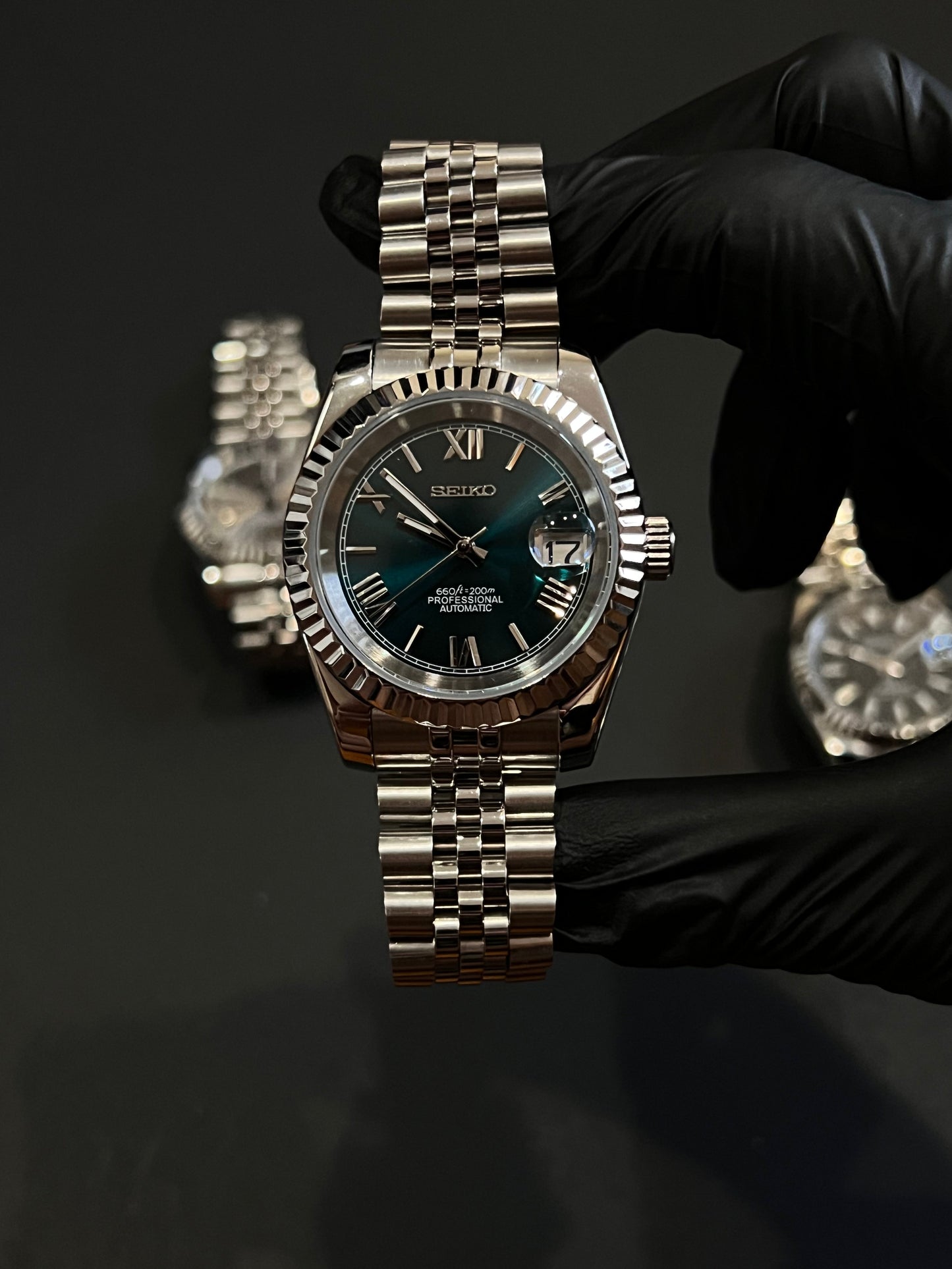 CUSTOM WATCH MOD TEAL FACE DATEJUST NH35 AUTOMATIC