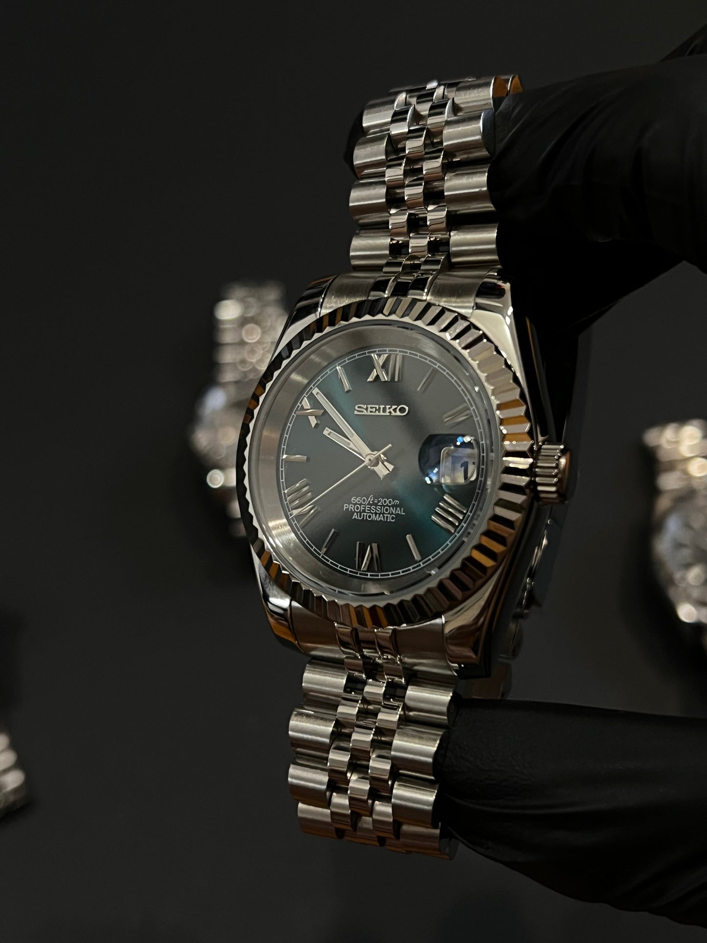 CUSTOM WATCH MOD TEAL FACE DATEJUST NH35 AUTOMATIC