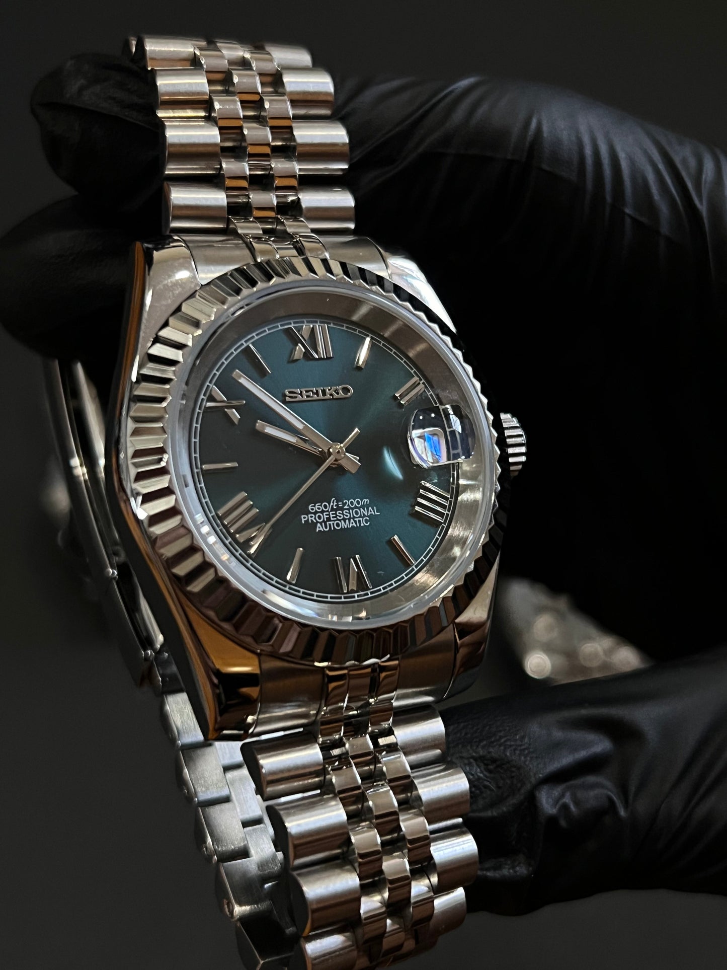 CUSTOM WATCH MOD TEAL FACE DATEJUST NH35 AUTOMATIC