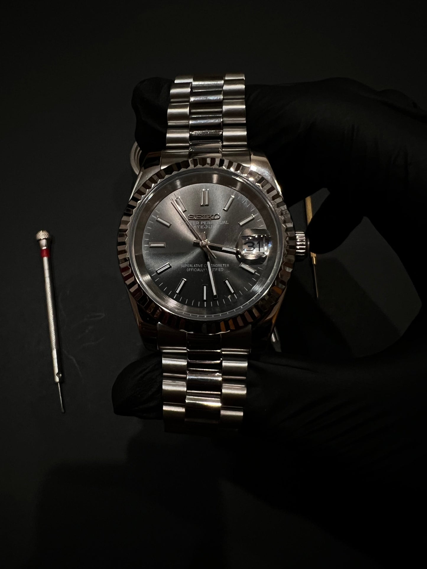 CUSTOM WATCH MOD SILVER FACE DATEJUST NH35 AUTOMATIC