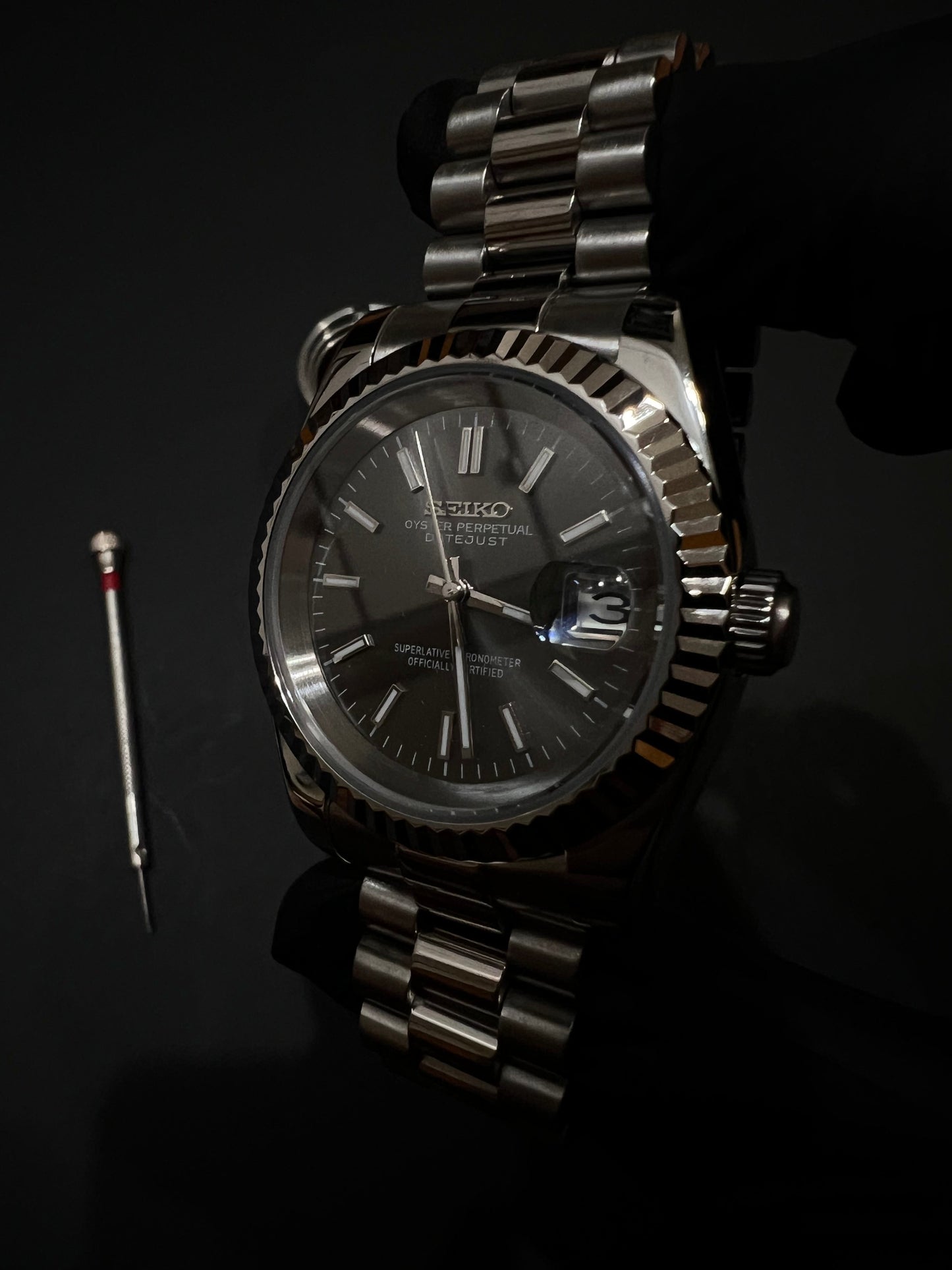 CUSTOM WATCH MOD SILVER FACE DATEJUST NH35 AUTOMATIC