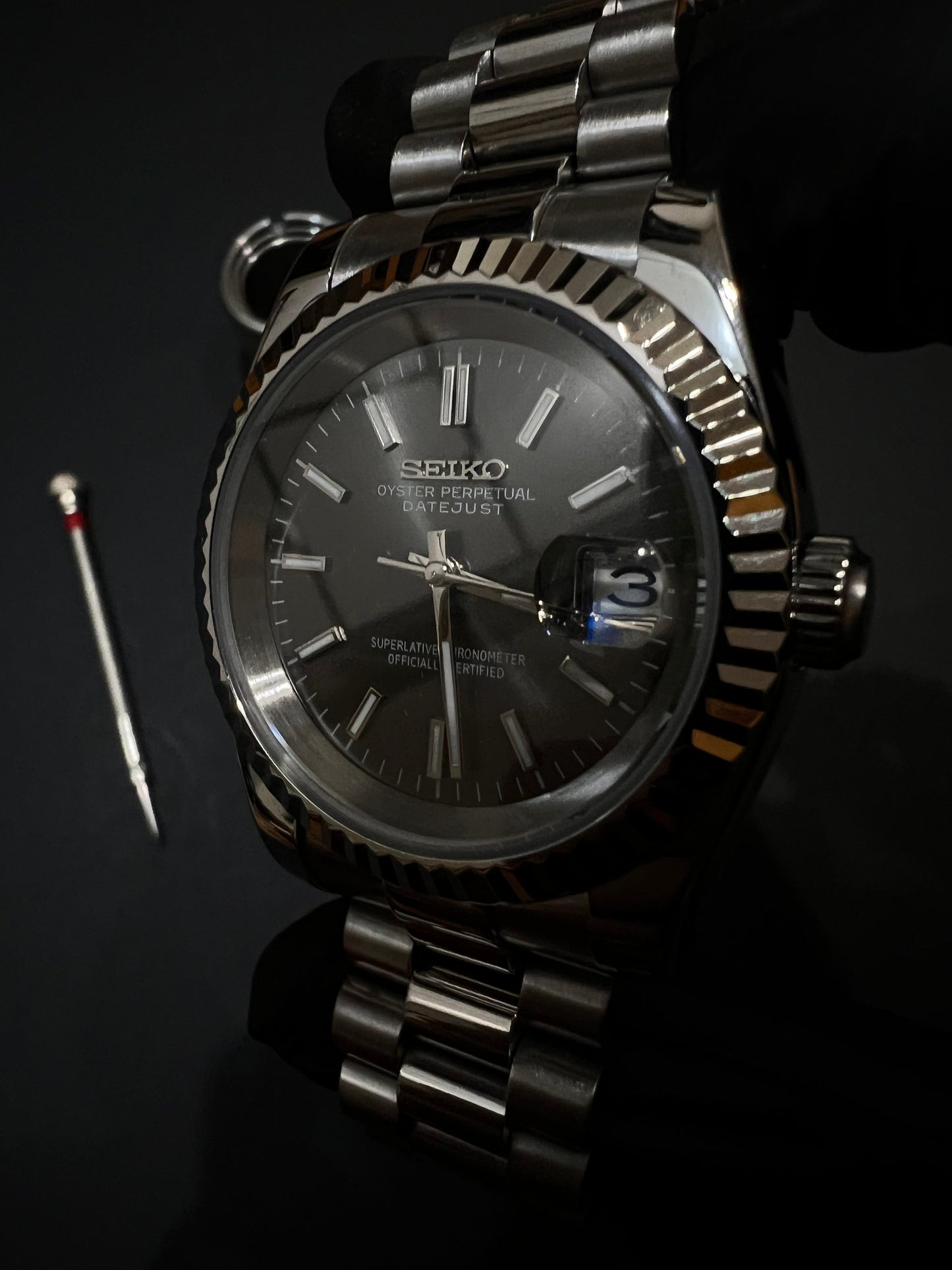 CUSTOM WATCH MOD SILVER FACE DATEJUST NH35 AUTOMATIC