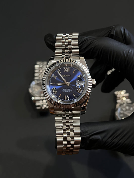 CUSTOM WATCH MOD BLUE ROMAN FACE DATEJUST NH35 AUTOMATIC