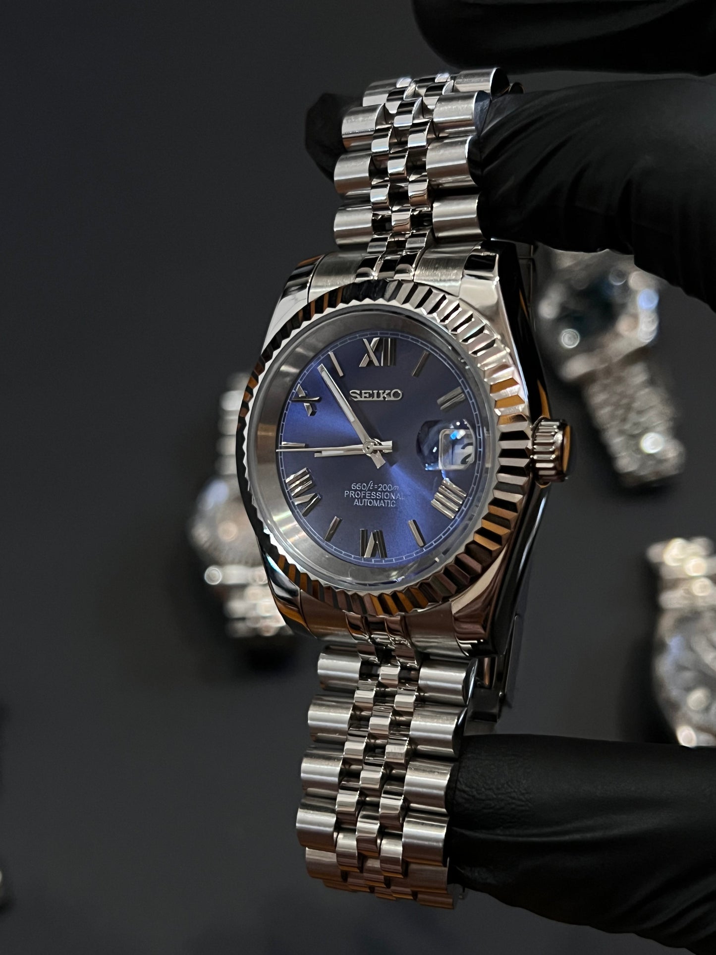 CUSTOM WATCH MOD BLUE ROMAN FACE DATEJUST NH35 AUTOMATIC