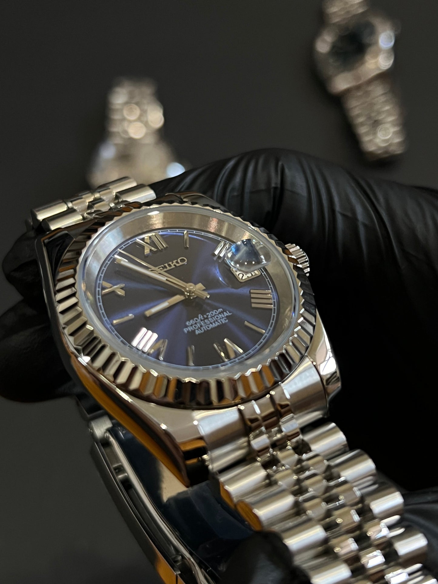 CUSTOM WATCH MOD BLUE ROMAN FACE DATEJUST NH35 AUTOMATIC