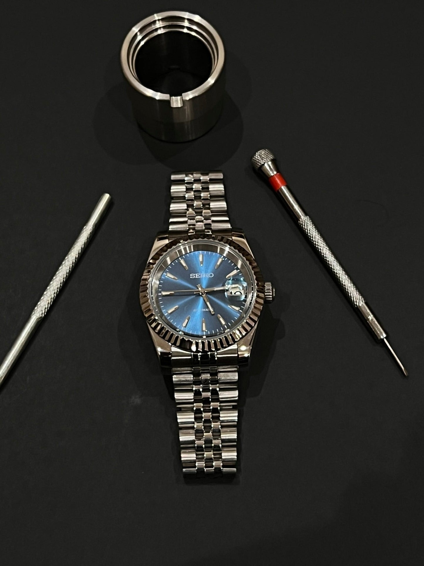 CUSTOM WATCH MOD BLUE FACE DATEJUST NH35 AUTOMATIC