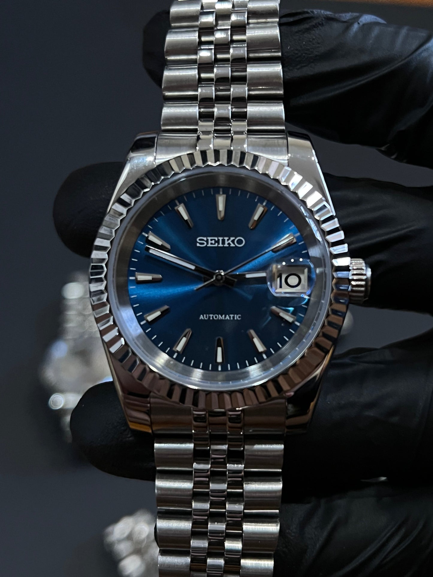 CUSTOM WATCH MOD BLUE FACE DATEJUST NH35 AUTOMATIC