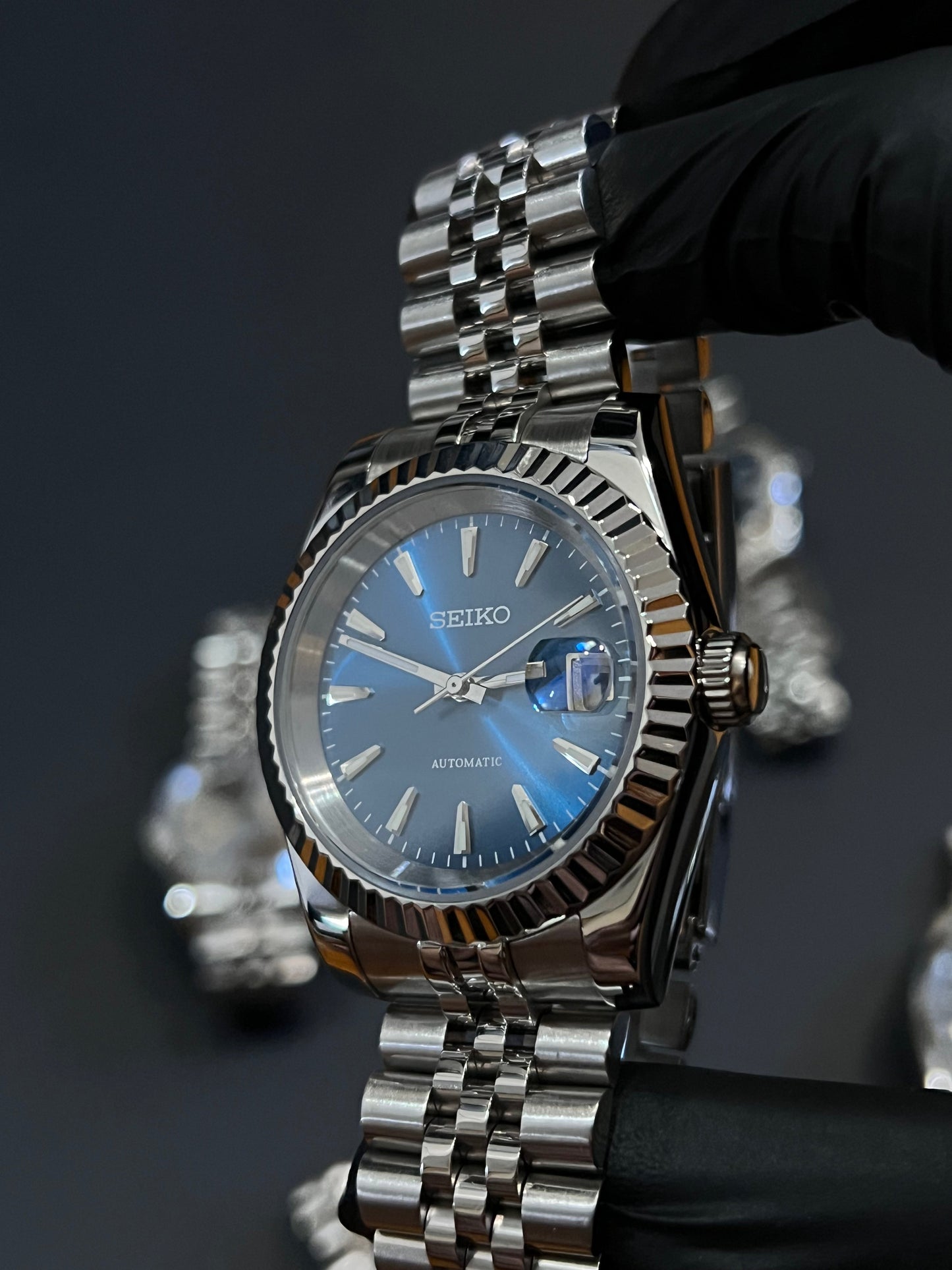 CUSTOM WATCH MOD BLUE FACE DATEJUST NH35 AUTOMATIC