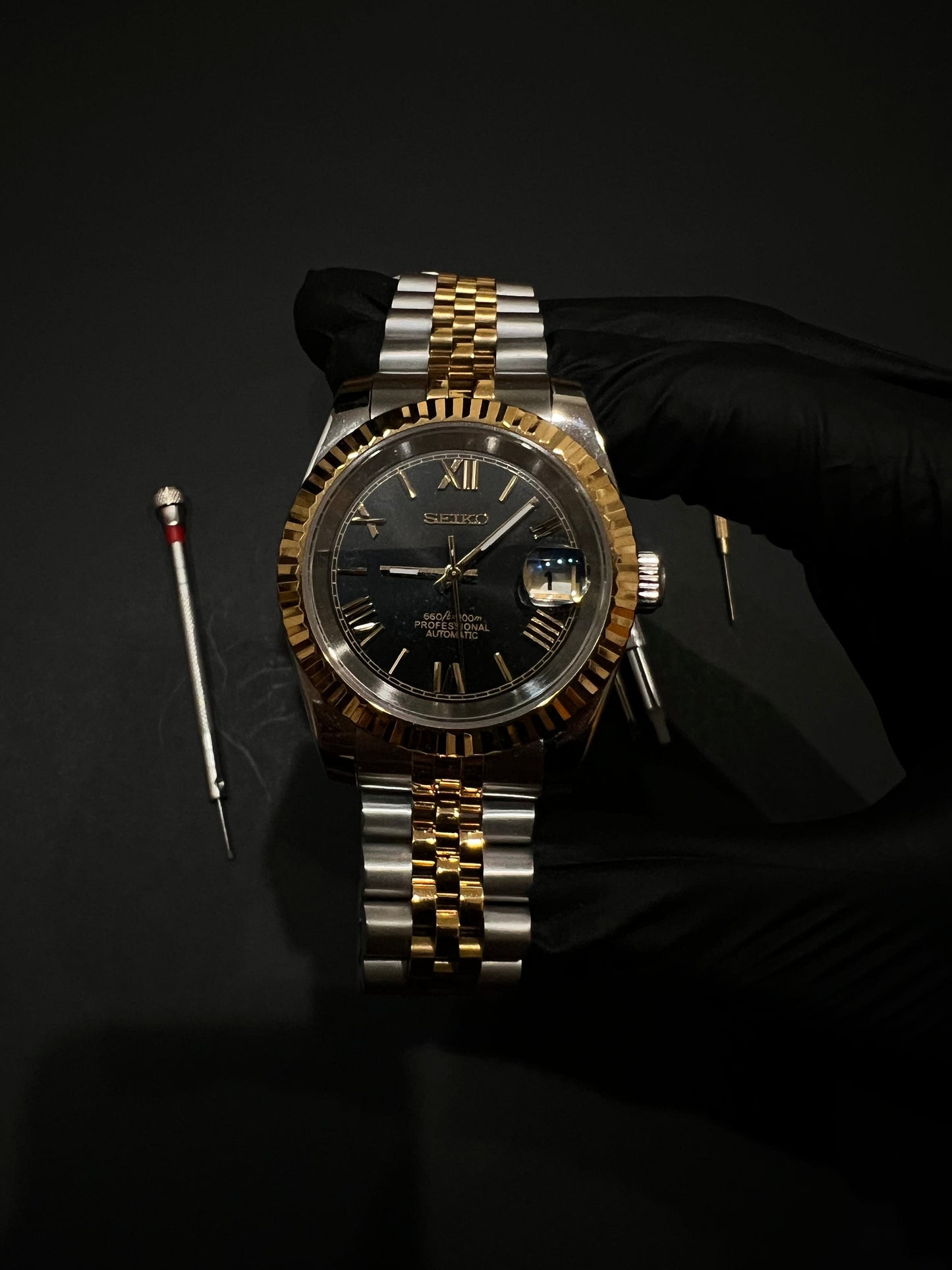 CUSTOM WATCH MOD TWO TONE GOLD FACE DATEJUST NH35 AUTOMATIC