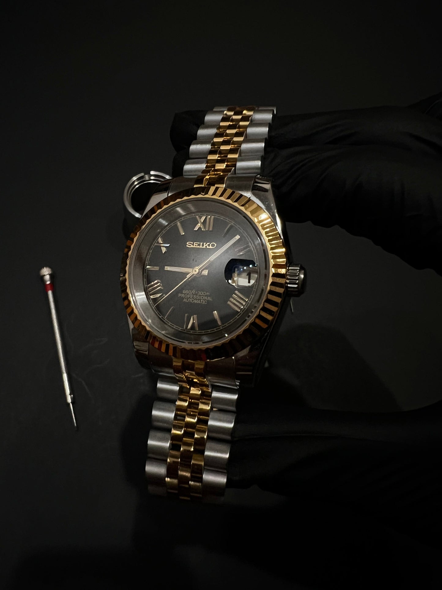 CUSTOM WATCH MOD TWO TONE GOLD FACE DATEJUST NH35 AUTOMATIC