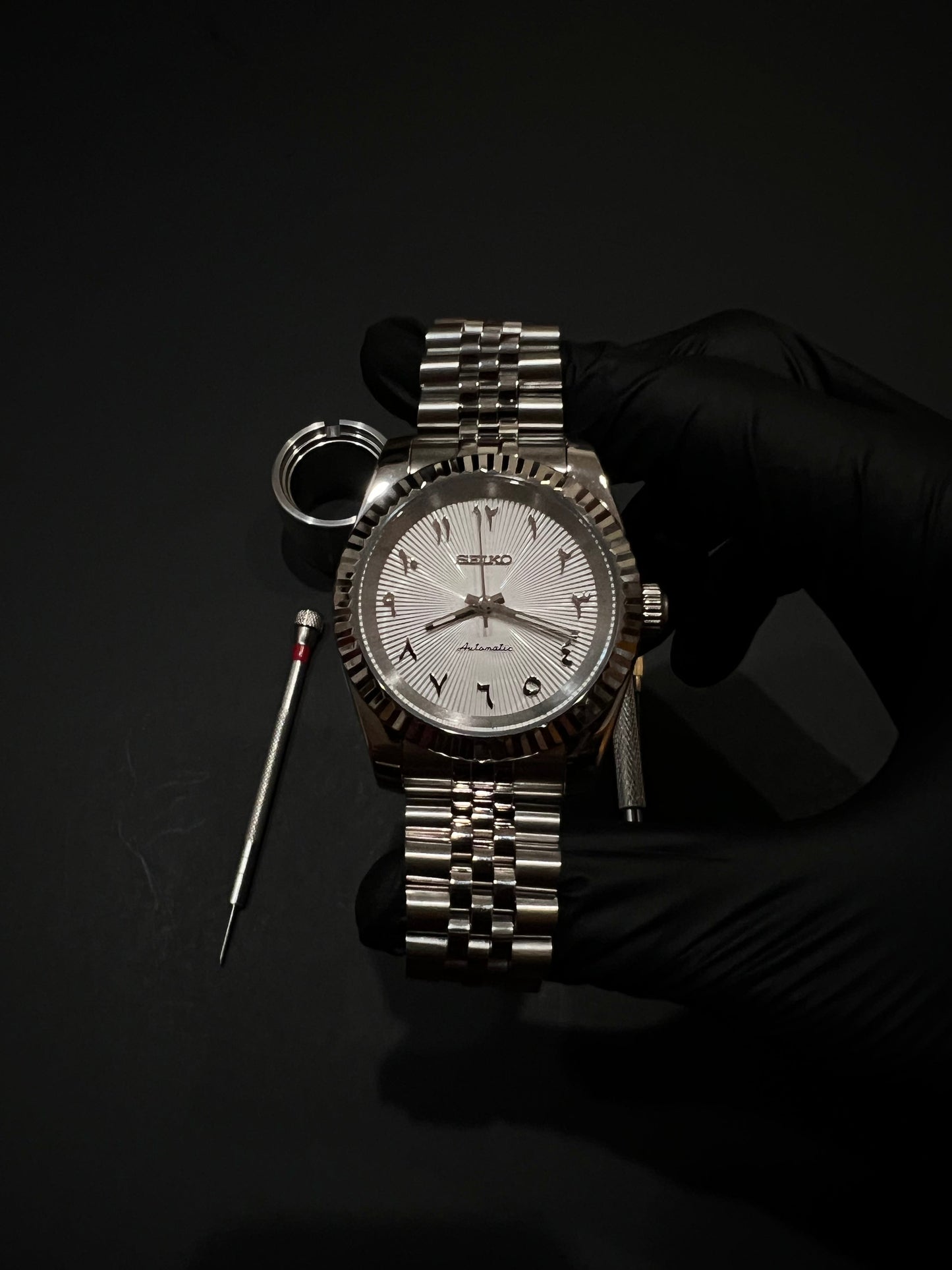 CUSTOM WATCH MOD WHITE ARABIC FACE DATEJUST NH35 AUTOMATIC