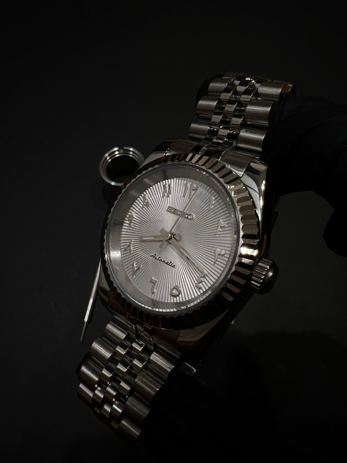 CUSTOM WATCH MOD WHITE ARABIC FACE DATEJUST NH35 AUTOMATIC