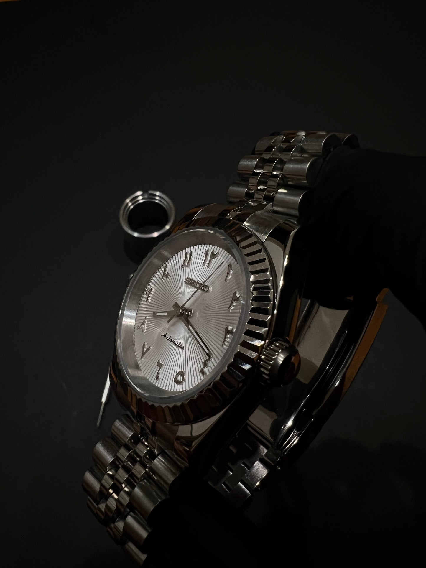 CUSTOM WATCH MOD WHITE ARABIC FACE DATEJUST NH35 AUTOMATIC