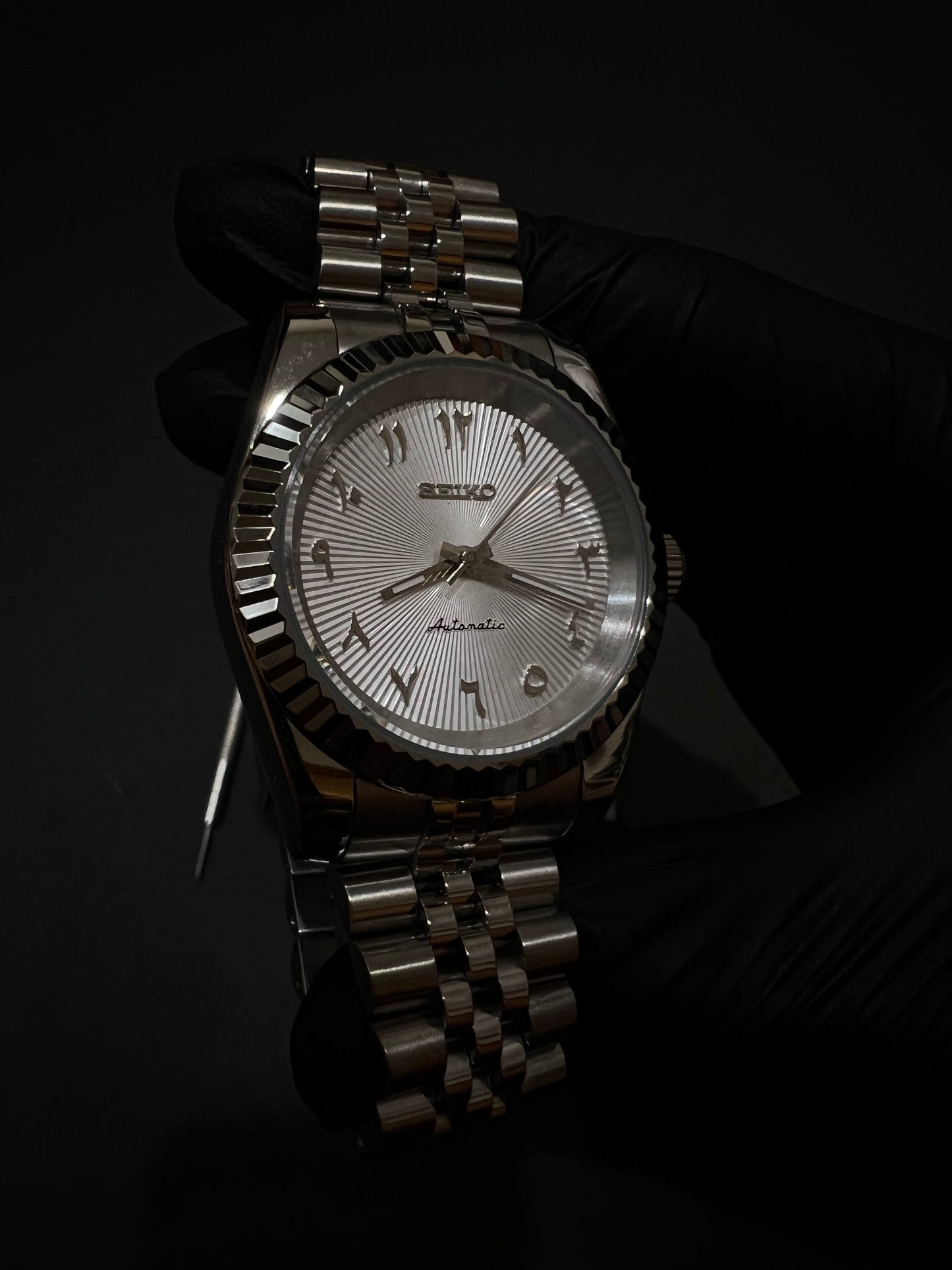 CUSTOM WATCH MOD WHITE ARABIC FACE DATEJUST NH35 AUTOMATIC