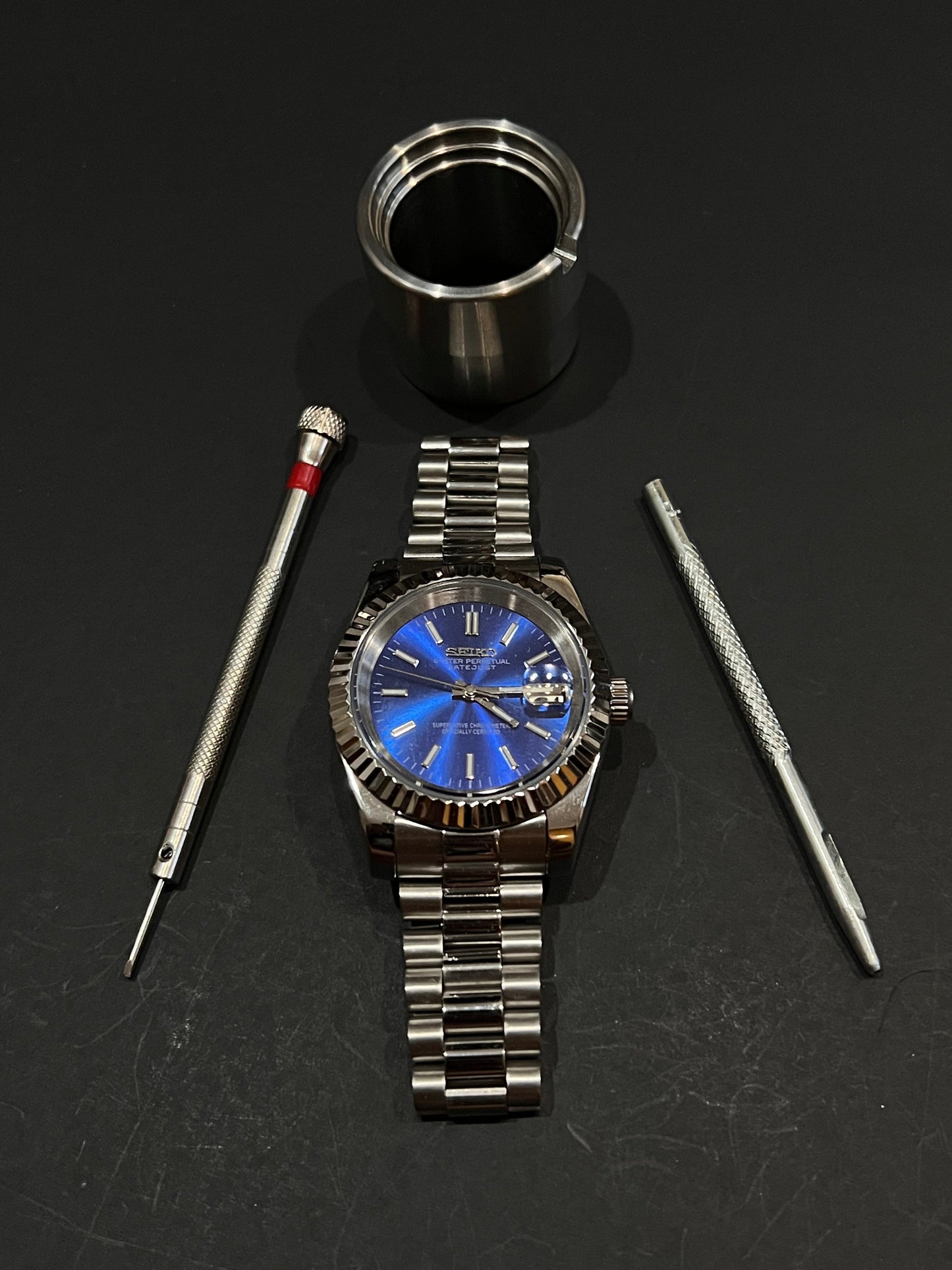 CUSTOM WATCH MOD BLUE FACE DATEJUST NH35 AUTOMATIC