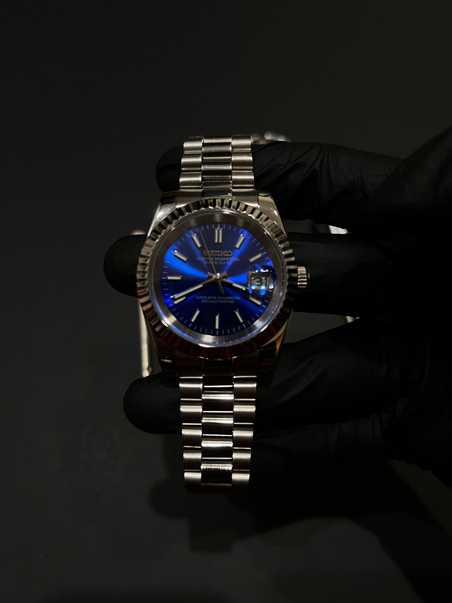 CUSTOM WATCH MOD BLUE FACE DATEJUST NH35 AUTOMATIC