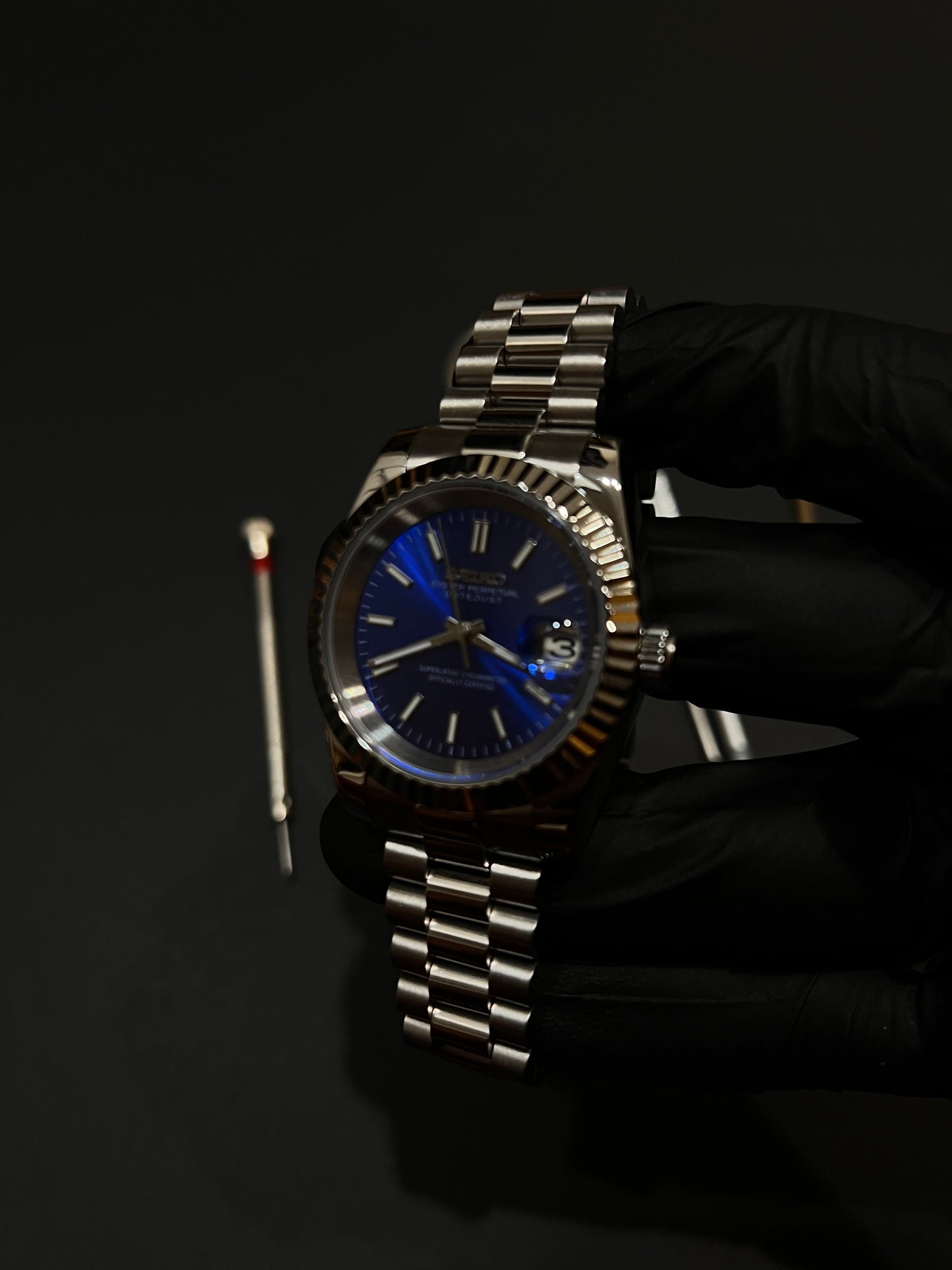 CUSTOM WATCH MOD BLUE FACE DATEJUST NH35 AUTOMATIC