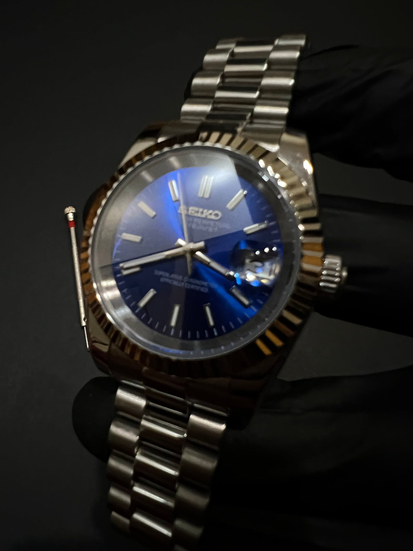 CUSTOM WATCH MOD BLUE FACE DATEJUST NH35 AUTOMATIC