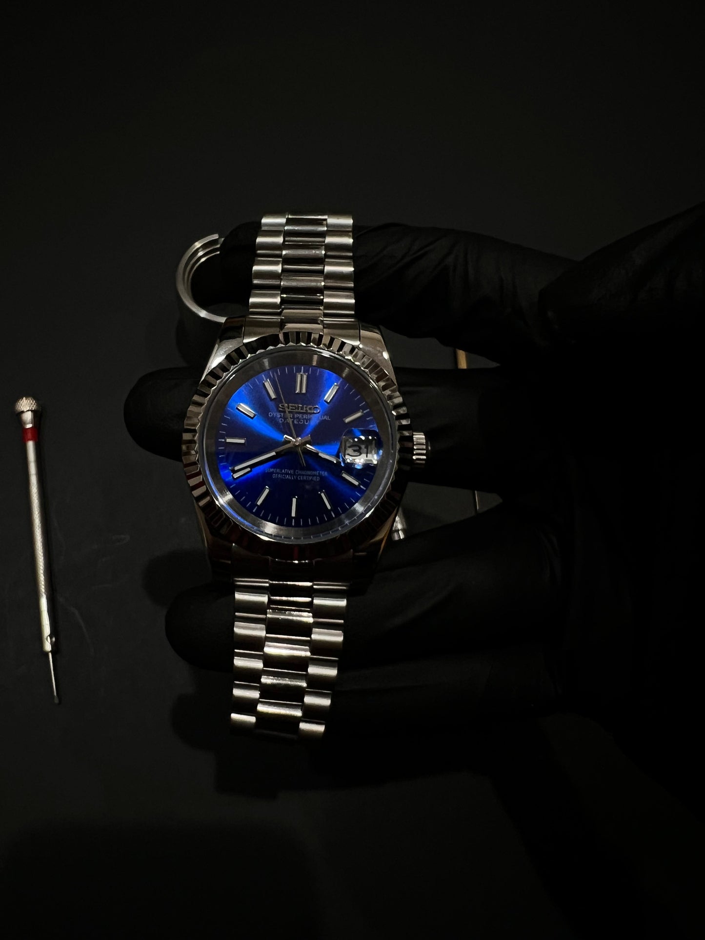 CUSTOM WATCH MOD BLUE FACE DATEJUST NH35 AUTOMATIC