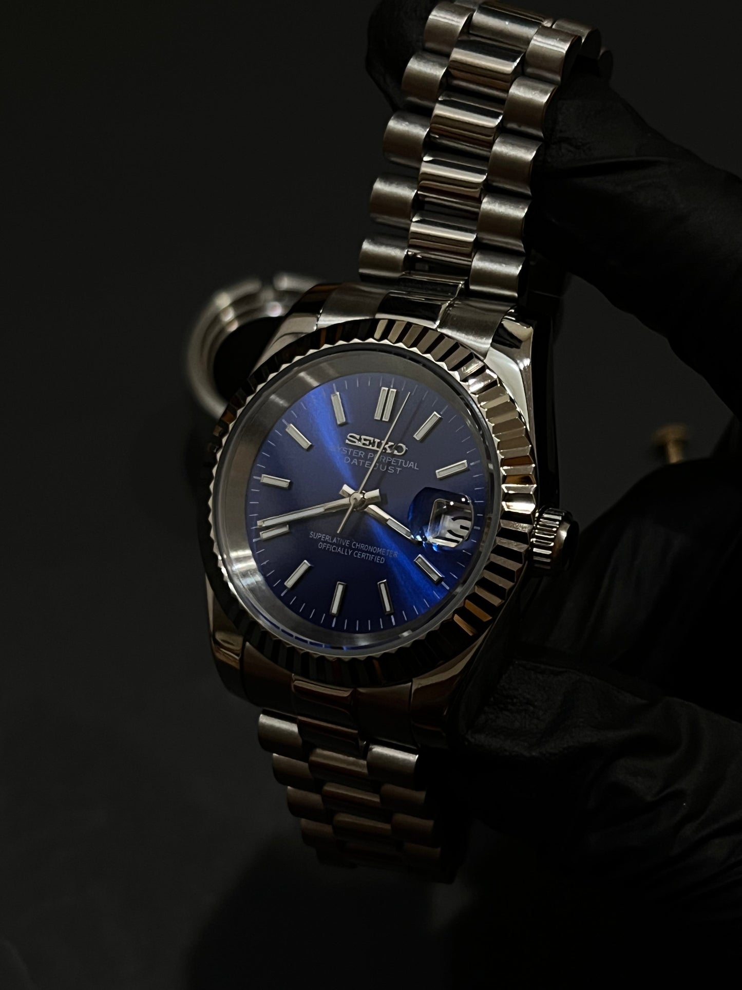 CUSTOM WATCH MOD BLUE FACE DATEJUST NH35 AUTOMATIC